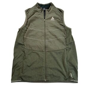 Odlo Mens Run Easy S-Thermic Vest Olive Green Full Zip G Loft Running Vest Large